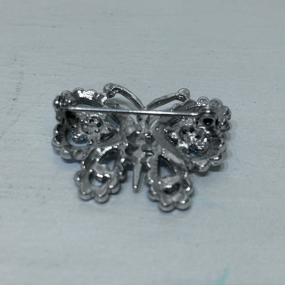 Vintage Butterfly Brooch with Blue Rhinestones‎ around 3.5 inches - Picture 5 of 5